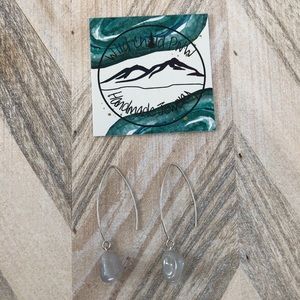 Grey Polished Stone Silver Hook Earrings